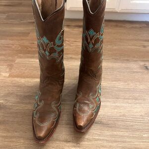 Circle G Brown and Teal Heeled Boots